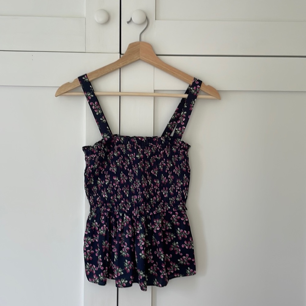 JCrew Satin Smocked Raspberry Print Tank